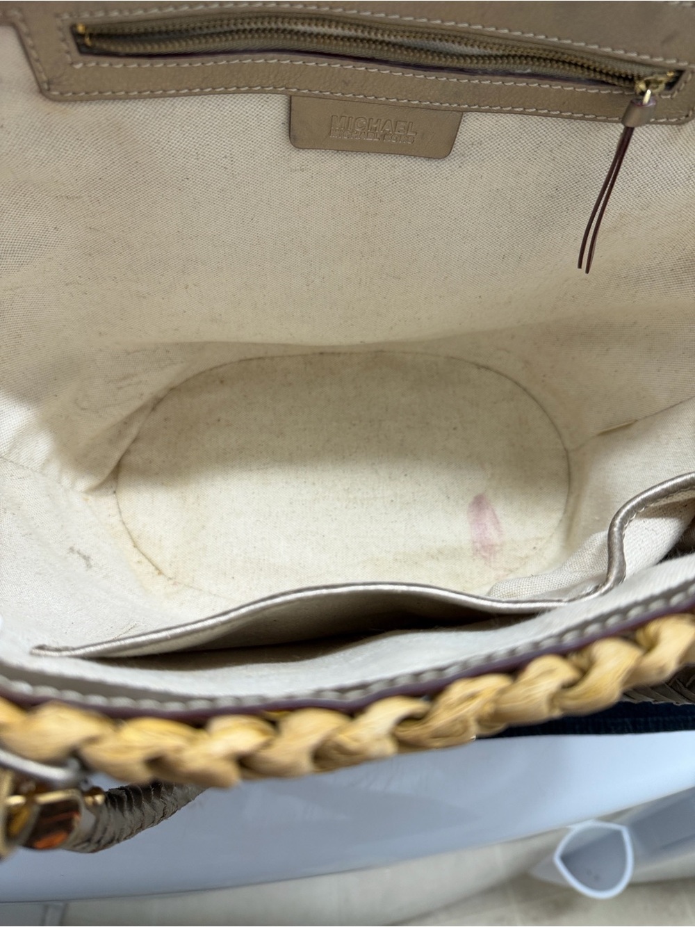 Michael Kors Woven Straw Tote with Metallic Gold Trim - Yellow - Picture 6 of 6